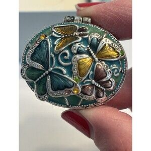 Vintage Monet Butterflies Enameled Jeweled Hinged Trinket Treasure Pill Box